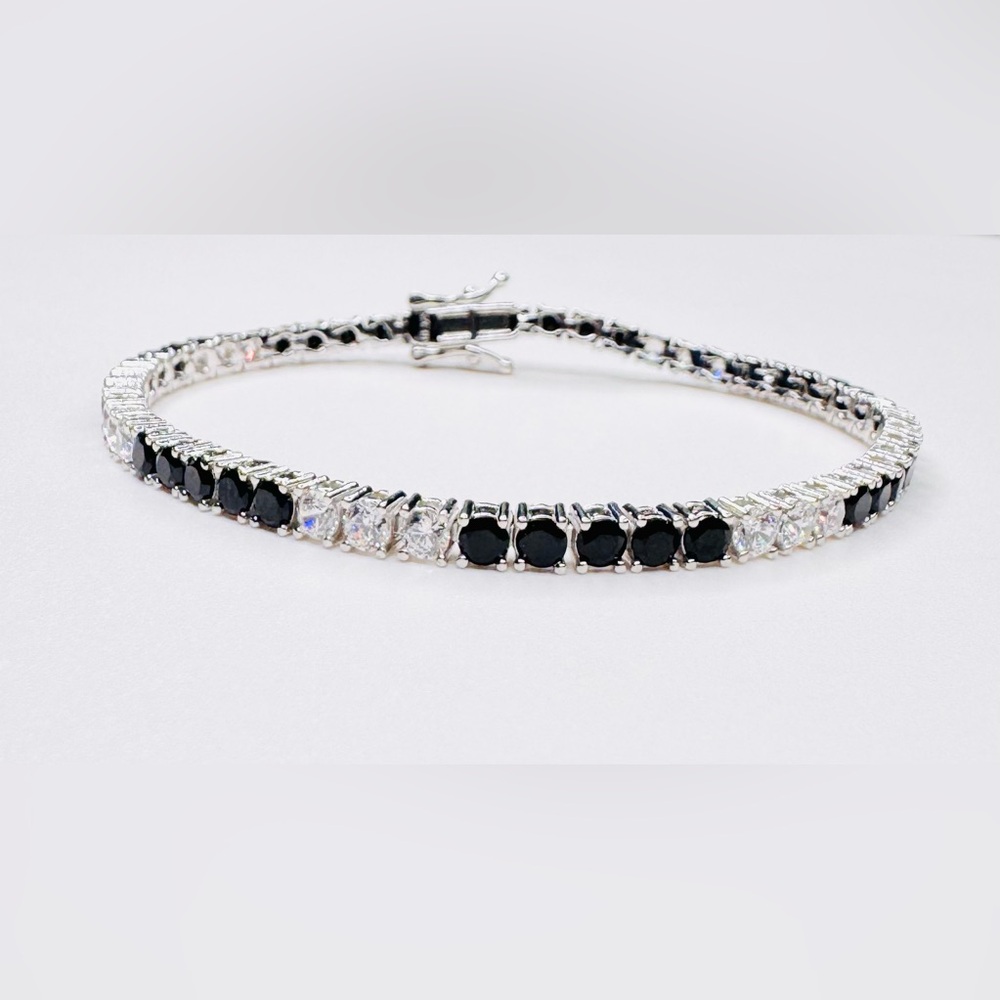 Sterling Silver Black & CZ Tennis Bracelet